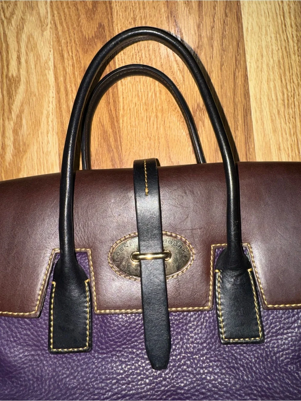 Dooney & Bourke Verona Elisa Pebbled Leather Satchel Purple Brown Crossbody Bag